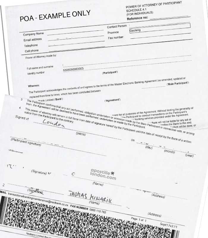 Example of a power of attorney (POA) letter