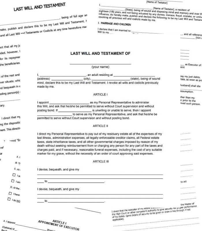 Last will and testament document examples