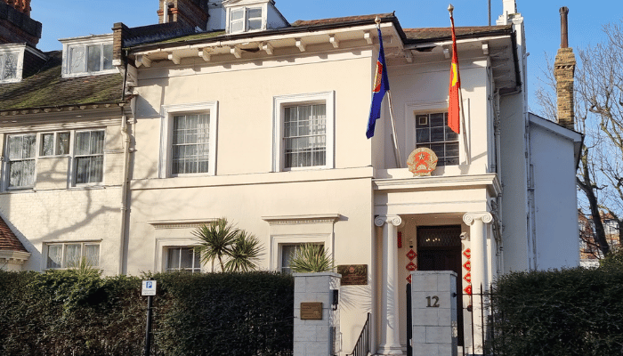 Embassy of S.R. Vietnam in London on 12-14 Victoria Road