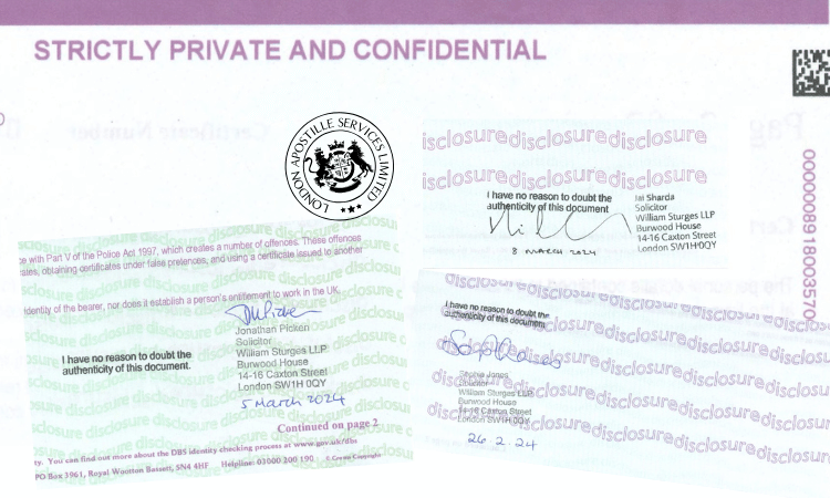 Example of a solicitor's certification (please note, specific formats may vary)